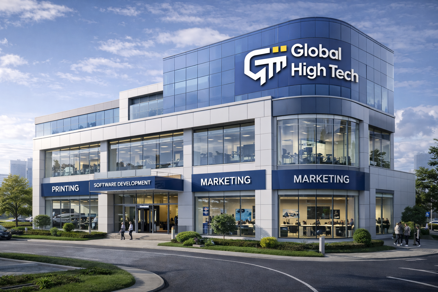 Architectural concept showing a future Global High Tech office building.