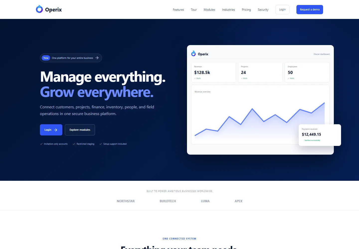Operix public website on desktop